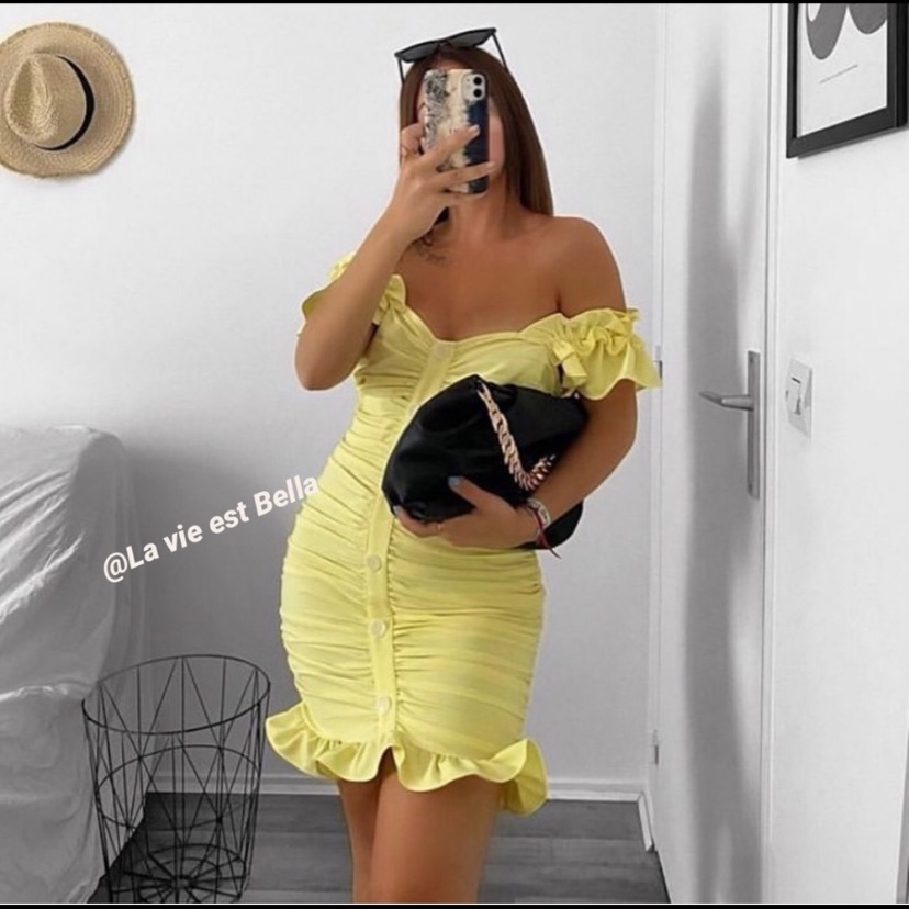Zara Draped Ruffle Mini Dress Buttons Yellow Women’s Xl